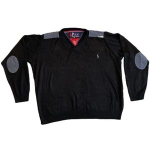 VTG VINTAGE Men's Large V-Neck Cotton Sweater Shoulder and Elbow Pads